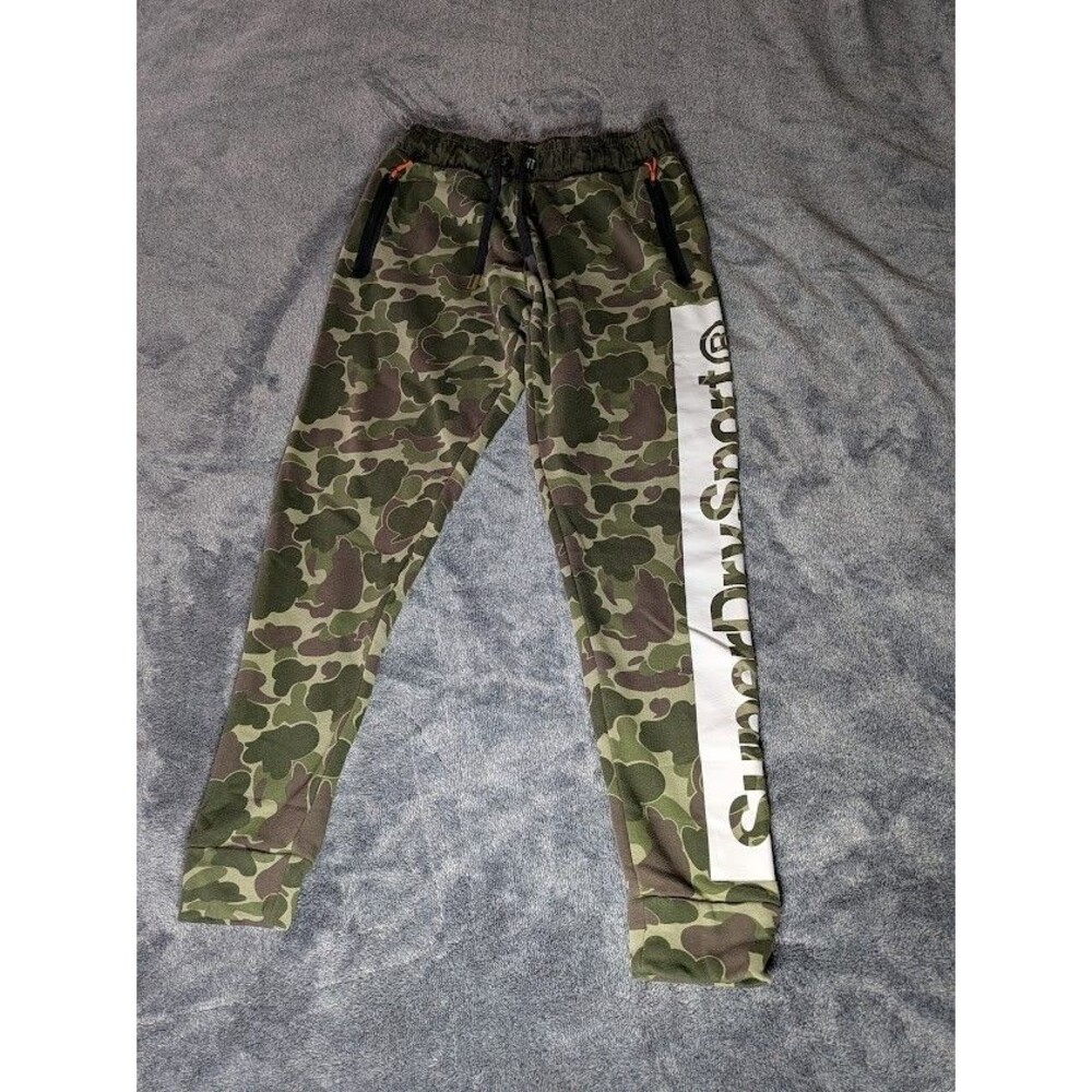 Superdry Sport Combat 22 Jogger Pants Mens Small Camo Fleece Logo Zip Pocket